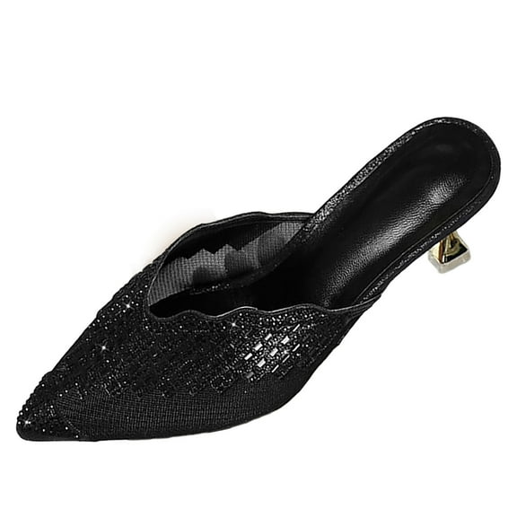 Women's Heeled Sandals Summer Sequin Square Heel Fashion Versatile Hollowed Out Women's Sandals Black 41