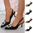 thumbnail image 1 of Women's Heeled Sandals for Women Trendy French Pointed Toe Rhinestone Buckle Slingback Kitten Heels Comfortable Suede Dress Shoes Spring Summer Fashion Plus Size Black Sandals for Women, 1 of 10