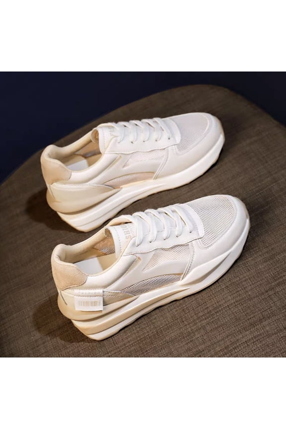 Women's Height Increase Sneakers with Thick Platform Sole - Round Toe Breathable Mesh Sneakers Suitable for Summer, Low-Top Lace-Up PVC Upper & Cushioned Insole, - Casual Wear for Workouts, Women Sho