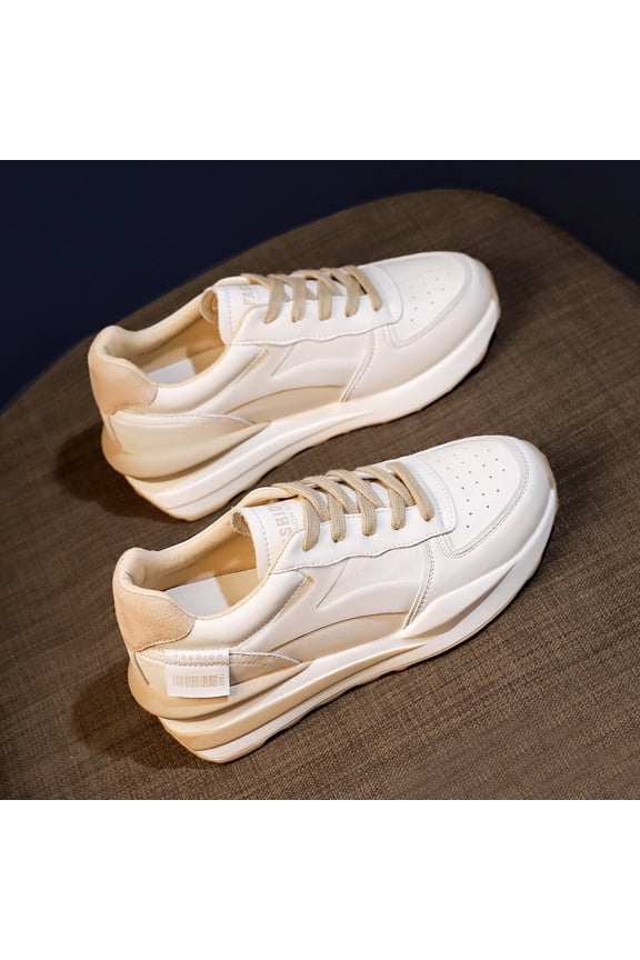 Women's Height Increase Sneakers with Thick Platform Sole - Round Toe Breathable Mesh Sneakers Suitable for Summer, Low-Top Lace-Up PVC Upper & Cushioned Insole, - Casual Wear for Workouts, Women Sho