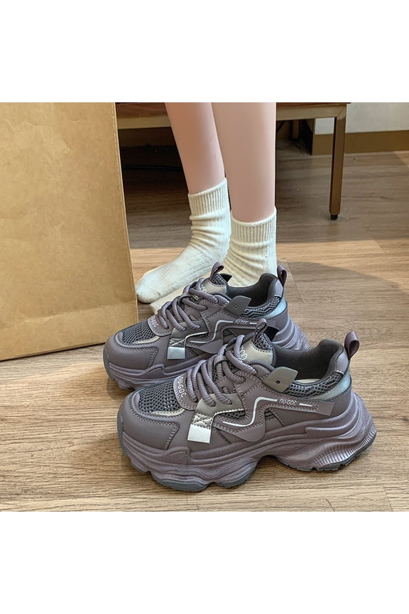 Women's Height-Increasing Sneakers with Thick-Soled Lift - Korean Style Low-Top Lace-Up Breathable Mesh & Upper, Cushioned Sole for Height - Casual Sneakers for Spring 2025, Women Shoes