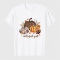 thumbnail image 1 of Women's Hello Fall Pumpkin Graphic T-Shirt, Autumn 100% Cotton Short Sleeve Shirt, 1 of 7