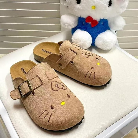 Women's Hello Kitty Cute Anime Slippers Spring Autumn Thick Sole Flat Shoe Comfortable Half Slipper Outside Shoe Gift