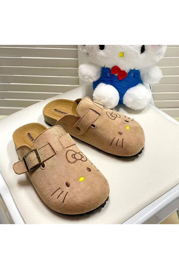 Women's Hello Kitty Cute Anime Slippers Spring Autumn Thick Sole Flat Shoe Comfortable Half Slipper Outside Shoe Gift