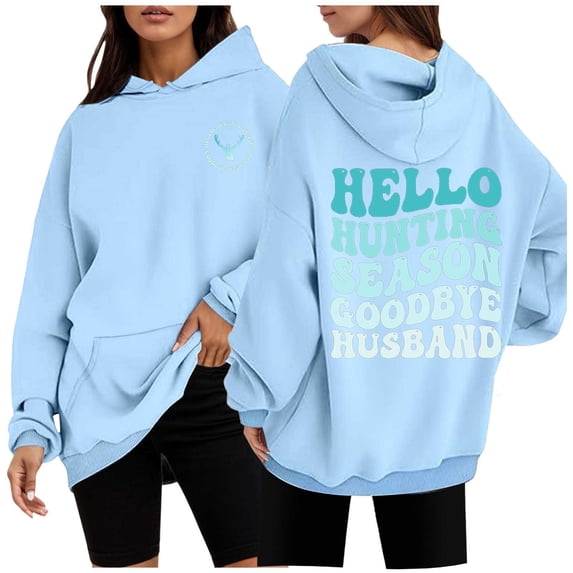 Women's Hello Season Goodbye Husband Series Double Printed Sweatshirt Wife Autumn Long Sleeve Hooded Sweatshirt Sweatshirt Womens Hoodie Female Oversized Hoodie Hooded Sweatshirt Women Pullover Long