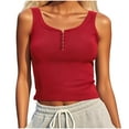 thumbnail image 1 of Women's Henley Crop Tank Tops Button up Sleeveless T Shirts Workout Summer Casual Slim Fit Solid Color Blouses (M, Red), 1 of 7