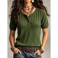 thumbnail image 1 of Women's Henley Knit Top Short Sleeve Button Down Ribbed Sweater, 1 of 6