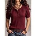thumbnail image 1 of Women's Henley Knit Top Short Sleeve Button Down Ribbed Sweater, 1 of 6