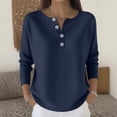thumbnail image 1 of Women's Henley Neck Sweatshirt, Casual Button Front Pullover, Solid Color Long Sleeve Top, Comfortable Loose Fit Blouse, Relaxed Everyday Wear Sweatshirt Navy XXL, 1 of 6