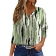 thumbnail image 1 of Women's Henley Neck V-Neck 3/4 Sleeve Tunic Top with Floral Print & Ribbed Detailing, Button Front Casual Blouse for Layered Outfits,Green L, 1 of 5