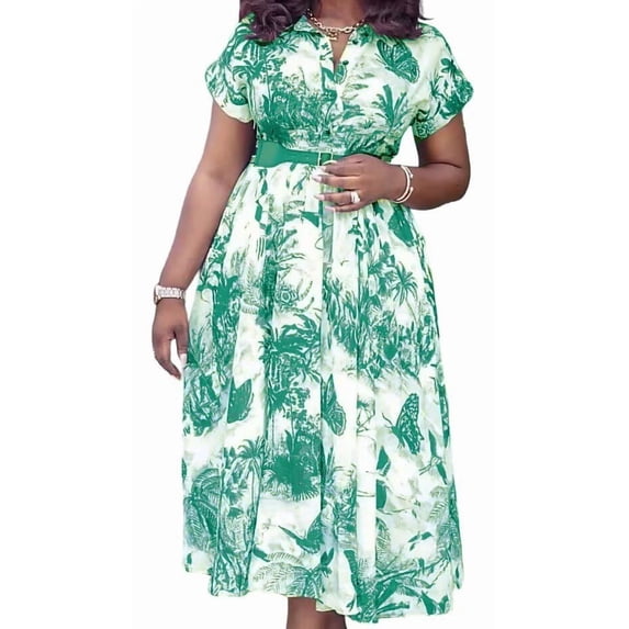 Women's Henley Shirred Paisley Print Button Party Dress A Line Swing Short Dress