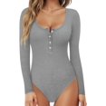 thumbnail image 1 of Women's Henley Shirt Scoop Neck Button Down Ribbed Sleeveless Tank Top Long Sleeve Short Sleeve Bodysuits, 1 of 4