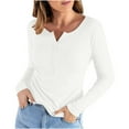 thumbnail image 1 of cfhntfmh Women's Henley Shirts Long Sleeve V Neck Solid Ribbed Button Down Knit Sweater Blouses Trendy Fitted Tops Tunic Shirts, 1 of 5