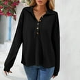 thumbnail image 1 of Women's Henley Sweatshirt Casual Lapel Long Sleeve Button Waffle Pullover Lightweight Solid Lounge T-shirt Outwear, 1 of 5
