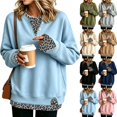 thumbnail image 1 of Women's Henley Sweatshirt Mock Two Piece Pullover Leopard Layered Long Sleeve Button Crew Neck Drop Shoulder Split Hem Loose Fit Tunic Top Blue M, 1 of 4