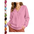 thumbnail image 1 of Women's Henley Sweatshirt Oversized Long Sleeve V-Neck Button Pullover Kangaroo Pocket Casual Relaxed Fit Top, 1 of 9