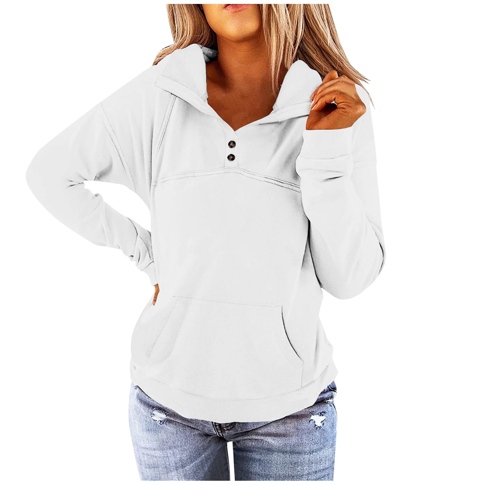 Women's Henley Sweatshirts Oversized Lapel Long Sleeve Button Down ...