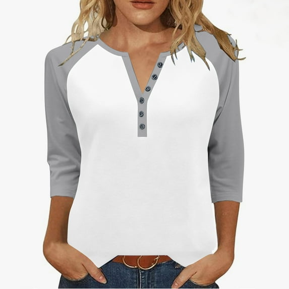 Women's Henley Tunic 2025 - 3/4 Sleeve Raglan | Dressy Cotton Button Blouse
