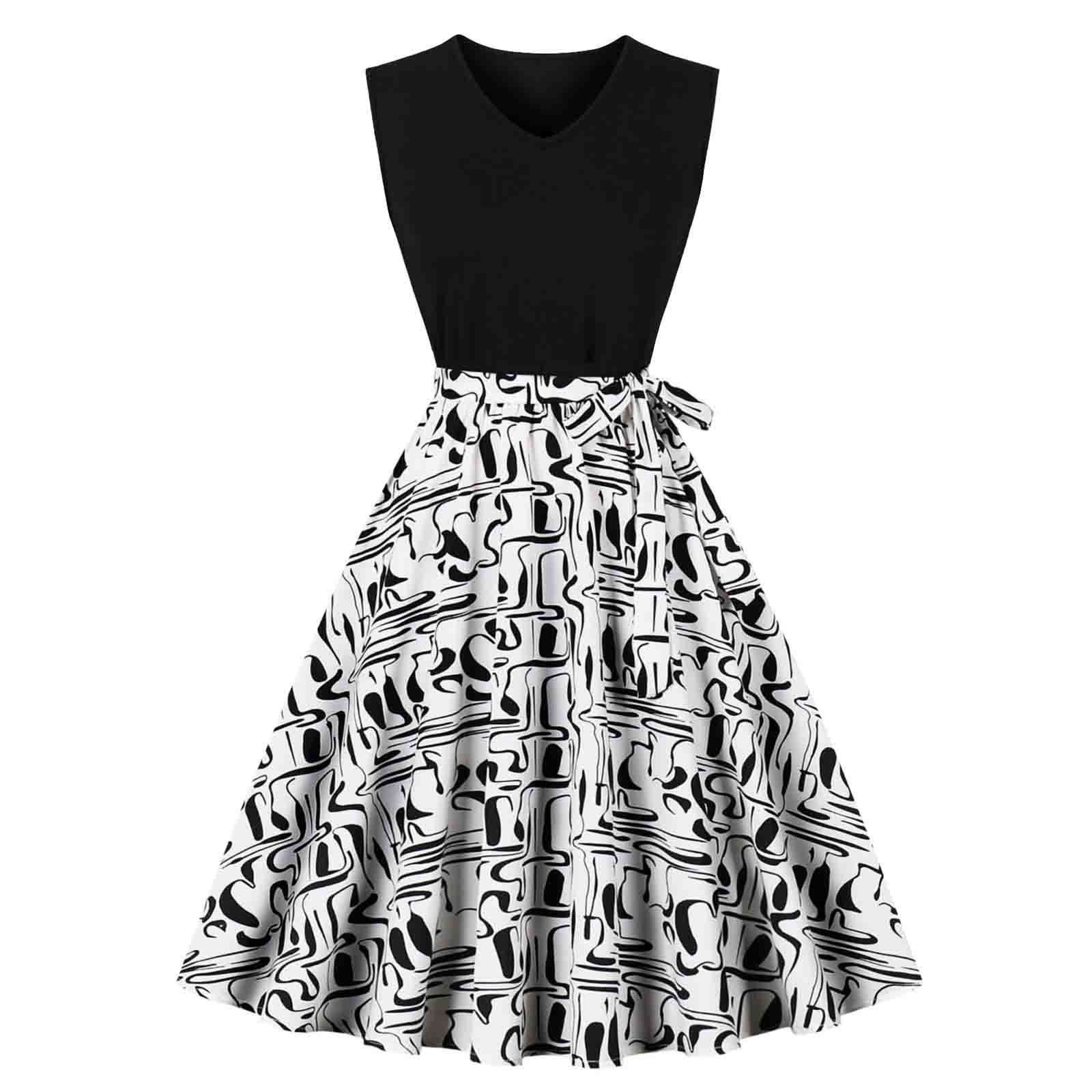 Women's Vintage Musical Note Print Patchwork V Neck Party Dress Women's Vintage Musical Note Print Patchwork V Neck Party Dress