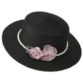 thumbnail image 1 of Women's Hepburn Style Straw Sun Hat Floral Pearl Decorated Wide Brim UV Protection Bucket Hat, 1 of 5