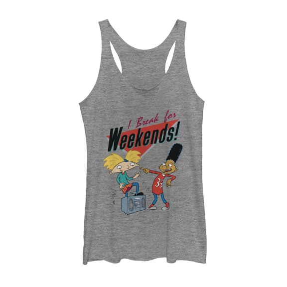 Women's Hey Arnold! Break for Weekends Racerback Tank Top Gray Heather Medium