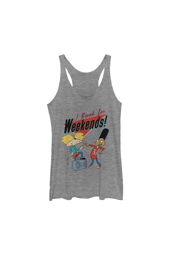Women's Hey Arnold! Break for Weekends Racerback Tank Top Gray Heather Medium