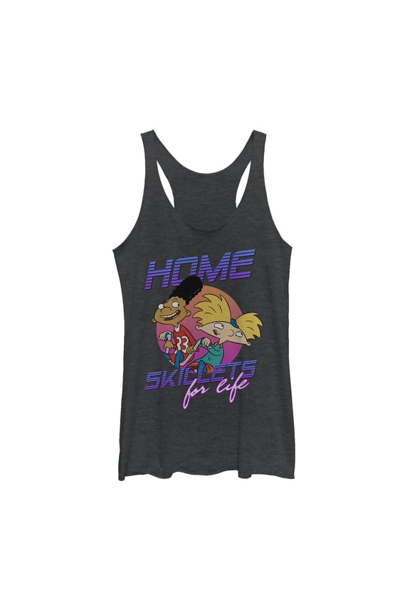 Women's Hey Arnold! Home Skillets for Life  Racerback Tank Top Black Heather Medium