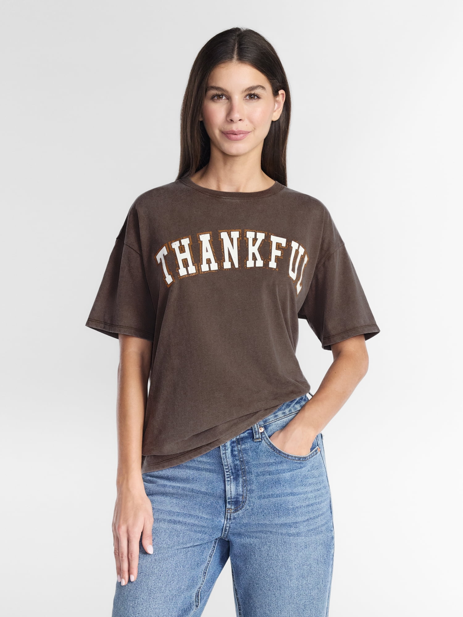 Women's Thankful Graphic Seasonal Fall Tee, from Positivitees, Sizes S-4X