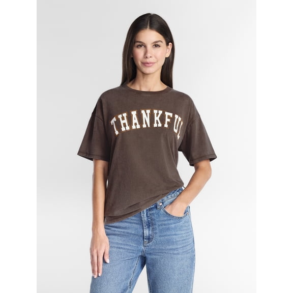 Women's and Women's Plus Thankful Graphic Seasonal Fall Tee, from Positivitees, Sizes S-4X