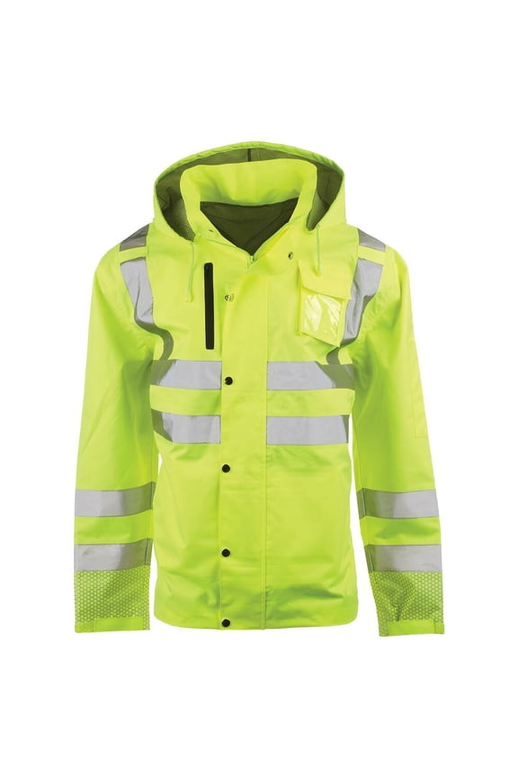 Women's Hi Vis Rain Jacket, Reflective, 300D Oxford, Class 3, XL, SAFEGEAR