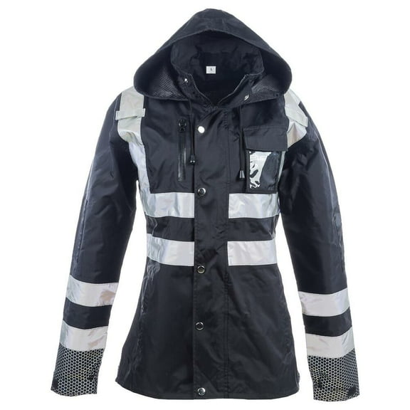 Women's Hi Vis Rain Jacket, Reflective, 300D Oxford, XL, SAFEGEAR