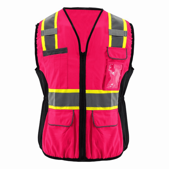 1Pcs Pink Hi-Vis Reflective Safety Vest with Pockets, Utility Work Wear for Outdoor & Job Use
