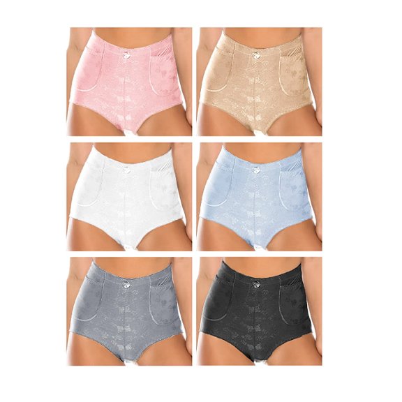 Women's Hi-Waist Smooth Dual Pockets Stretch Shaping Floral Briefs 12 Pack (XL)