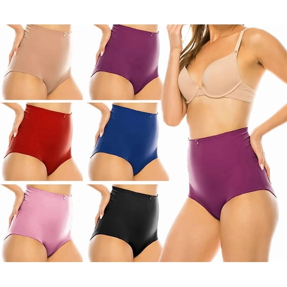 Women's Hi-Waist Smooth Microfiber Stretch Shaping Briefs 12 Pack (L)