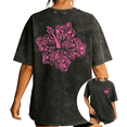 thumbnail image 1 of Women's Hibiscus Flower Ocean Nautical Pattern Graphic Comfortable Short Sleeve Washed Tee Black S-2XL Plus Size, 1 of 5