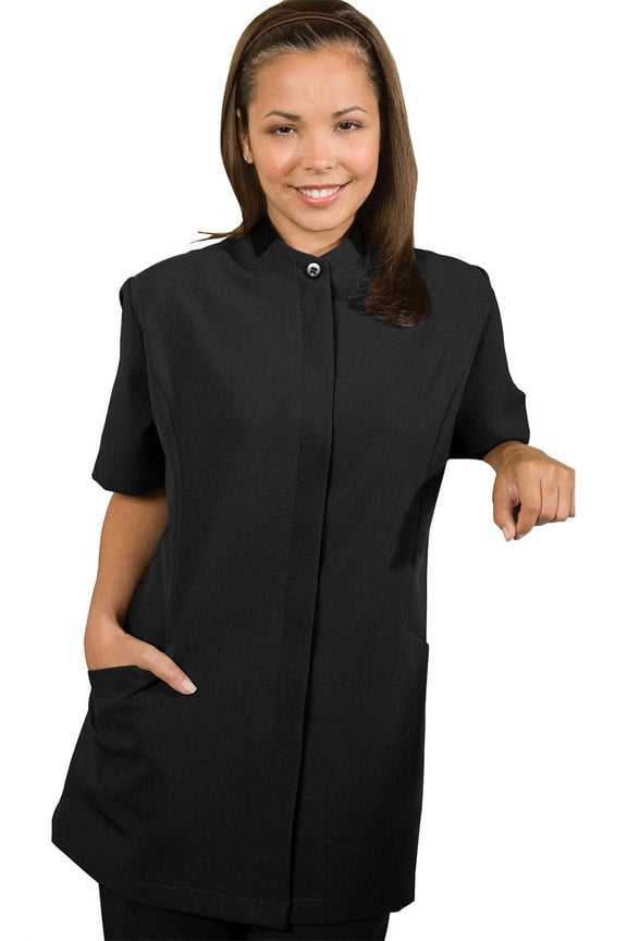 Women's Hidden Placket Solid Tunic , 7278 , BLACK , Small Regular