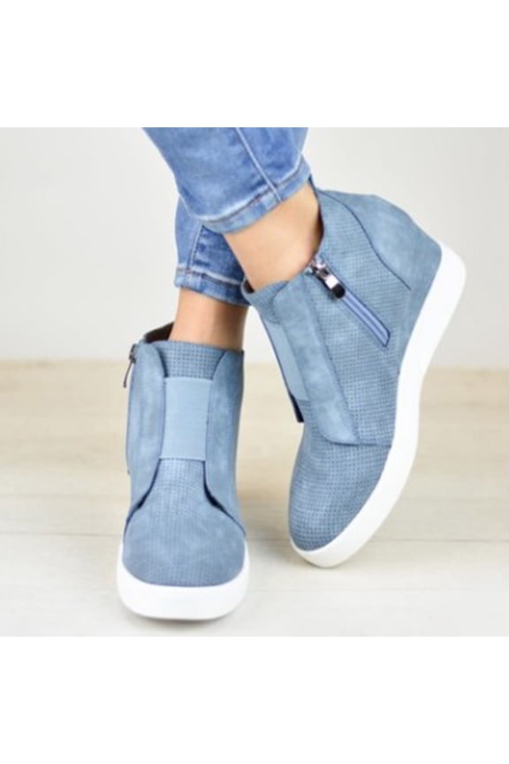 Women's Hidden Wedge Sole Boots Ankle High Heels Sneakers Side Zipper