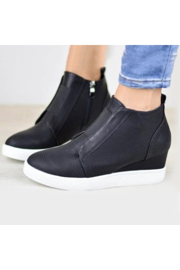 Women's Hidden Wedge Sole Boots Ankle High Heels Sneakers Side Zipper