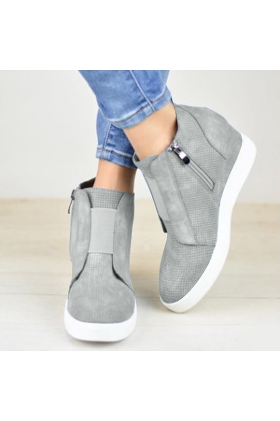 Women's Hidden Wedge Sole Boots Ankle High Heels Sneakers Side Zipper