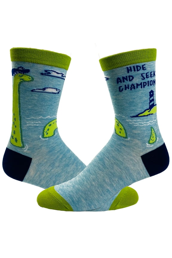 Women's Hide and Seek Champion Socks Funny Loch Ness Monster Novelty Graphic Footwear