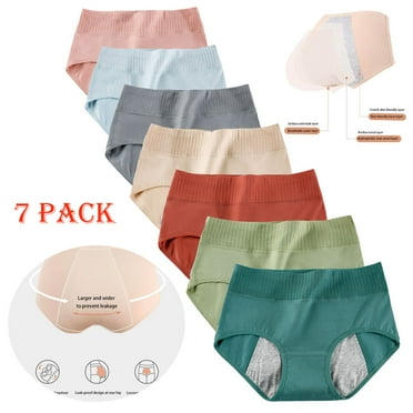 Women's High Absorbency Period Cotton Underwear Heavy Flow Leakproof Panties(Regular&Plus Size)-7 PACK-L