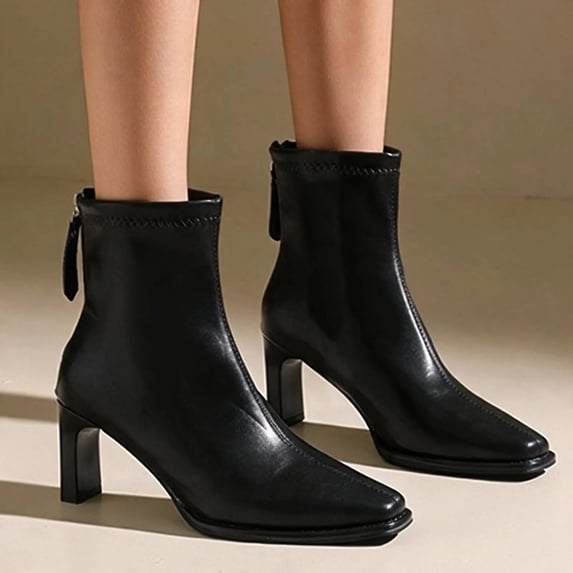 Women’s High Block Heel Back Zipper Ankle Booties, Elegant Dress Short Boots, Fashion Comfort Heeled Ankle Boots for Party Office Women Black 6