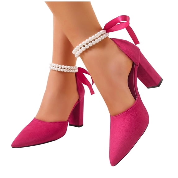 Women's High Block Heels Pumps Pointed Closed Toe Ankle Strap Dress Wedding Shoes Formal Comfortable Work Party Night Dress Shoes