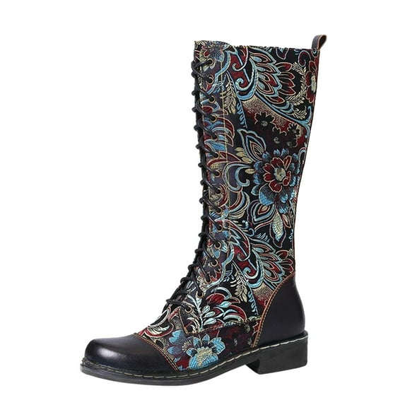 Women's High Boots Motorcycle Style Embroidered Ethnic Long Boots for Women Comfort and Fashion Boots