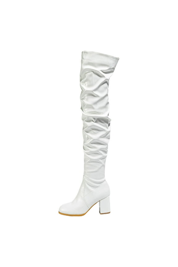 Women's -High Boots - Round Toe Fashionable Leather Faced Boots for Autumn and Winter Season - Versatile Knee Length Footwear