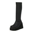 thumbnail image 1 of Xiaoxatg Women's -High Boots Stylish Casual Soft Leather Knee High Thick Bottom Big Size Footwear 7 Black, 1 of 9