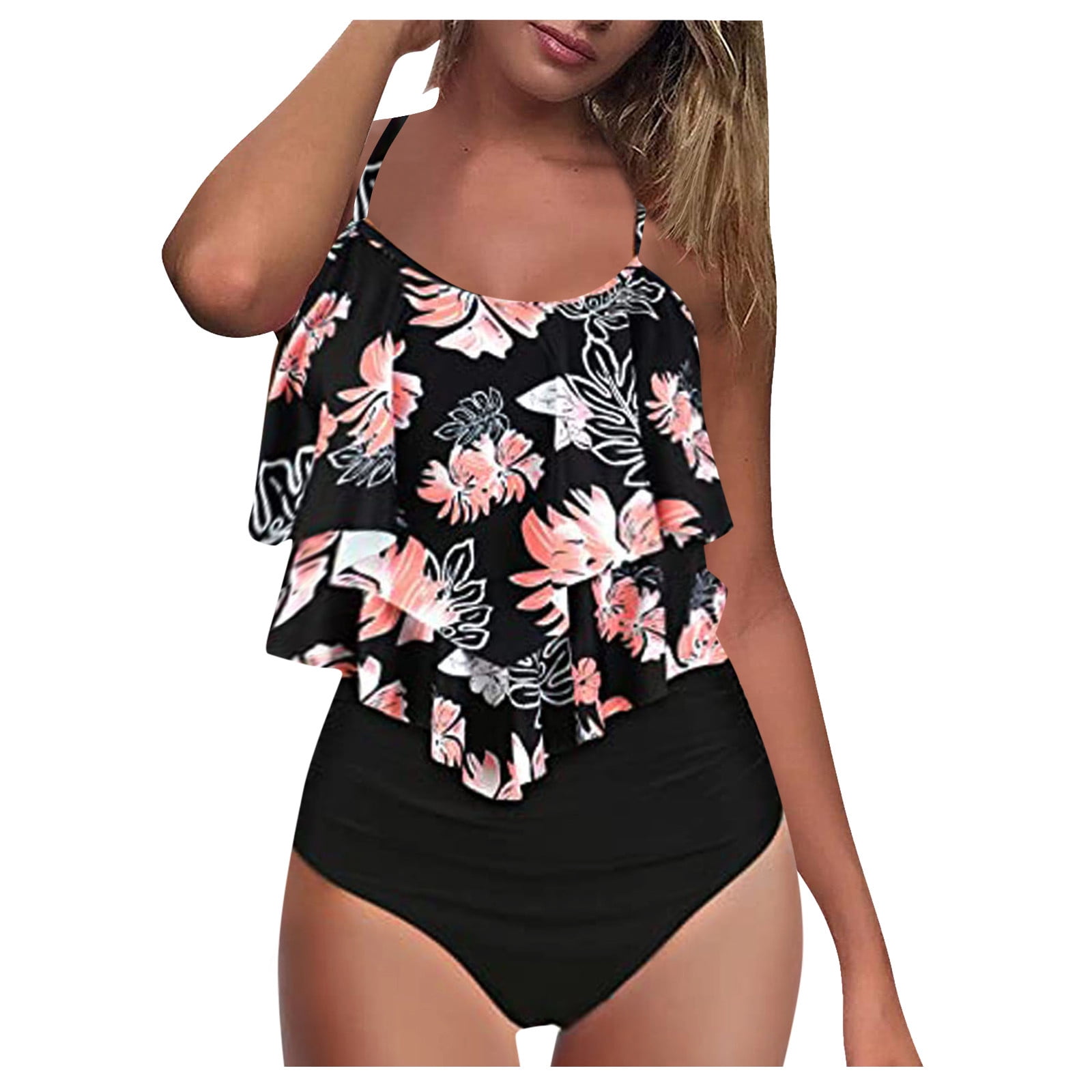 Women s High Breast Contrast Gradient Split Bikini Set One Piece