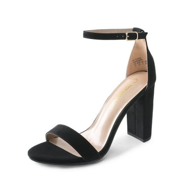 Women's High Chunky Heel Sandals Ankle Strap Open Toe Platform Pump Sandal Shoes Hi-Chunk Black/Suede Size 8