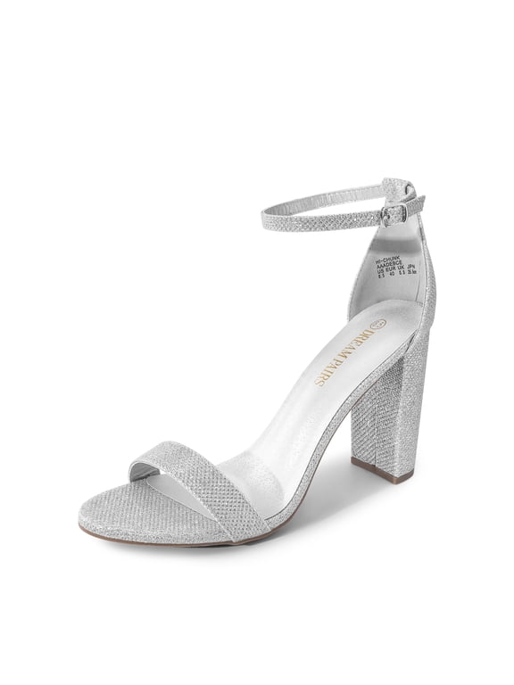 Women's High Chunky Heel Sandals Ankle Strap Open Toe Platform Pump Sandal Shoes Hi-Chunk Silver/Glitter Size 9