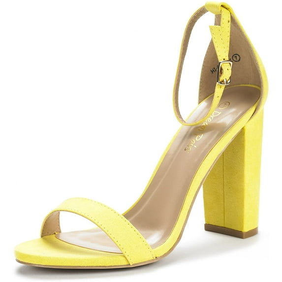 Women's High Chunky Heel Sandals Ankle Strap Open Toe Platform Pump Sandal Shoes Hi-Chunk Yellow/Suede Size 9